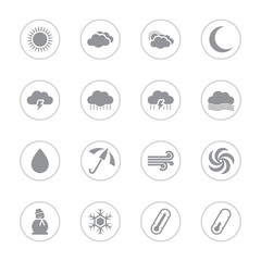 gray flat weather icon set with circle frame for web design, user interface (UI), infographic and mobile application (apps)