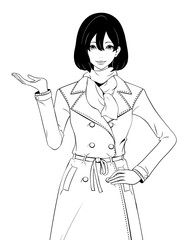 紹介する女性 / トレンチコート / 笑顔