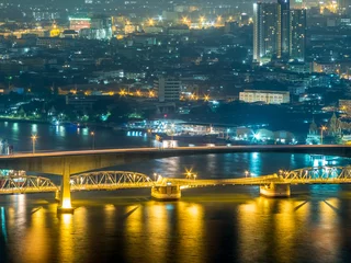Foto op Plexiglas Cityscape of night light view of Bangkok © jeafish