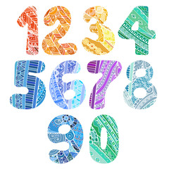 Zentangle numbers set. Collection of doodle numbers with zentangle elements. Vector illustration can be used for web design, booklets, print cards, textile t-shirts, print elements and other.