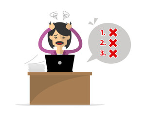 Businesswoman or employee get a headache because her unfinished work