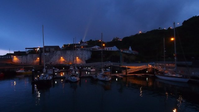 Night view of Lajes das Flores port on Flores Island, Azores, Portugal
