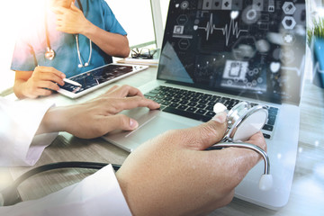 Medicine doctor hand working with modern computer and digital pr
