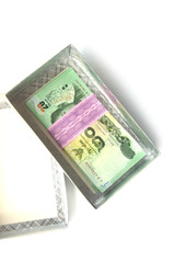 Thai money in silver gift box with green ribbon