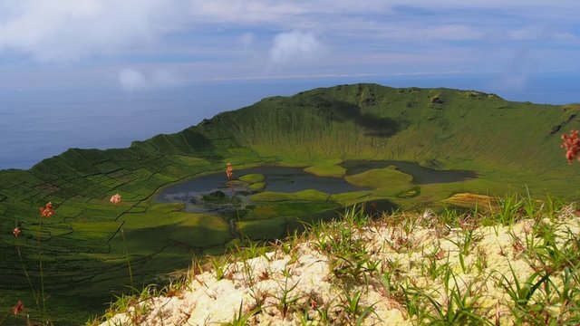 Caldeirao Crater and Lake on Corvo Island, Azores, Portugal

