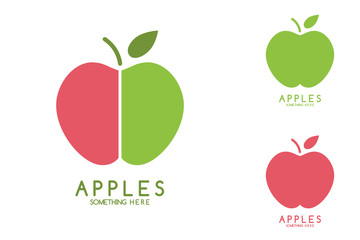 Apples vector isolated. Apples icon. Apples logo. Apples with green leaf isolated. Nature Apples logotype. Fruits and vegetables. 