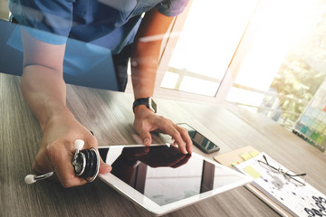 Medicine doctor hand working with modern digital tablet computer