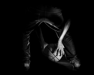 Street Basketball., Black and white photo.