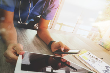 Medicine doctor hand working with modern digital tablet computer