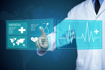 Doctor working on a virtual screen. medical technology concept. pulse