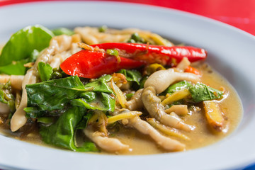 Thailand Food mushrooms with ginger chilli pepper .