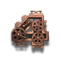 4 rusted letter with gears on white