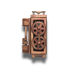 i rusted letter with gears on white