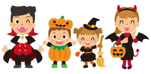 Obraz premium ハロウィンの仮装をする家族