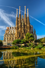 Nativity facade of Sagrada Familia cathedral in Barcelona - obrazy, fototapety, plakaty