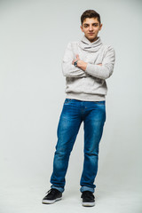 man sweatshirt and jeans white background