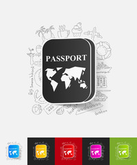 passport paper sticker with hand drawn elements
