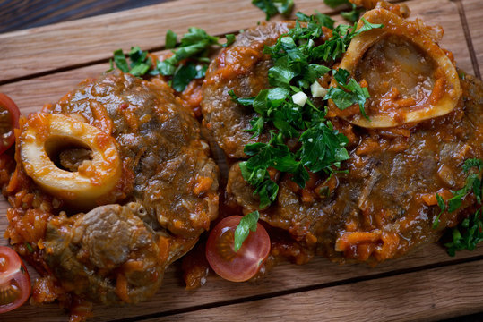 Close-up of osso buco served with gremolata, selective focus