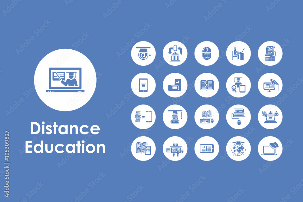 Poster set of distance learning simple icons