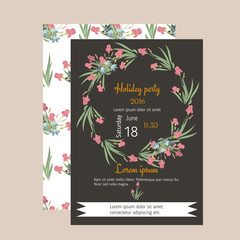 Floral Iris and bell flowers retro vintage background