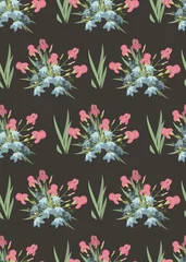 Fotobehang Tropische Bladeren Floral Iris and bell flowers retro vintage background  © Rasveta