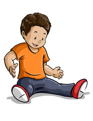 ilustración de niño sentado observando un objeto sobre fondo blanco
