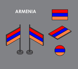 Isometric flag of Armenia on a gray background
