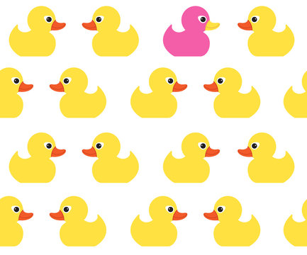 Seamless vector pattern with cute bright yellow ducks