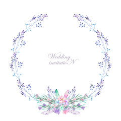 Obraz premium A frame, wreath, frame border for a text with the watercolor flowers, feathers and branches, hand-drawn on a white background, a greeting card, a decoration postcard, wedding invitation