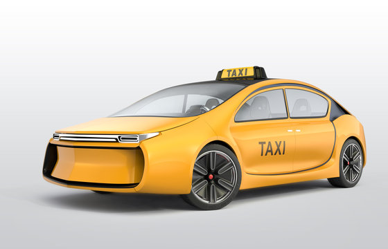 Yellow electric taxi isolated on gray background. 3D rendering image with clipping path.