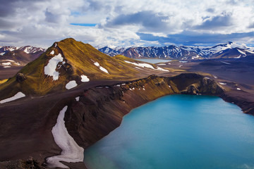 Beautiful highland iceland blue volcano lake