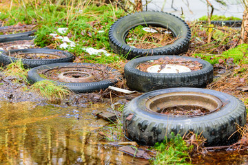 Car tires in nature