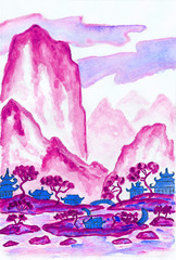 Pink mountains, painting