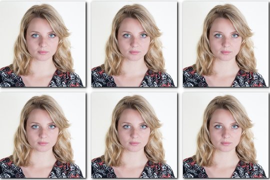 Passport picture of a woman with long blond hair  - USA form