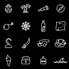 Vector line pirate icon set. Pirate Icon Object, Pirate Icon Picture, Pirate Icon Image - stock vector