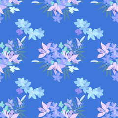 Vector greeting card pink lily and violet arabis flower arrangement