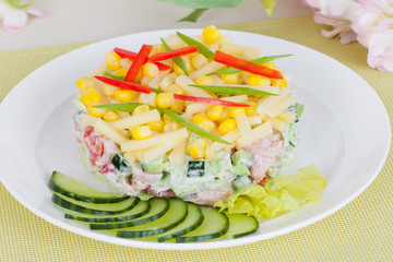 spring salad with corn and sweet pepper crab sticks