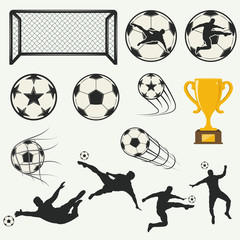 various isolated poses of soccer players in silhouettes 