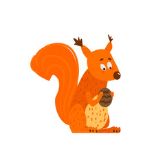 Squirrel Holding The Cone Flat Cartoon