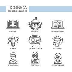Modern school and education thin line design icons, pictograms