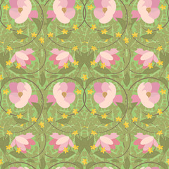 Illustration vintage floral Magnolia and St. John's wort pattern