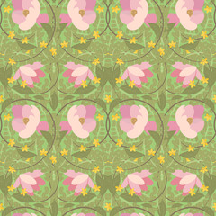 Illustration vintage floral Magnolia and St. John's wort pattern