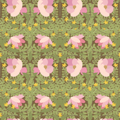 Illustration vintage floral Magnolia and St. John's wort pattern