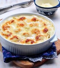 fish balls baked in a creamy sauce with mozzarella