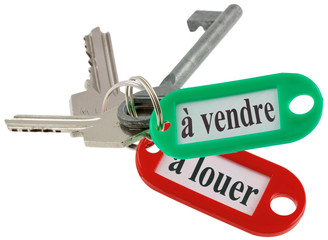 clés et porte-étiquettes, à vendre, à louer, fond blanc