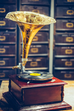 Close-up of a turntable