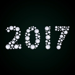 2017 Diamonds numbers with reflection. Happy New Year. Vector greeting card.