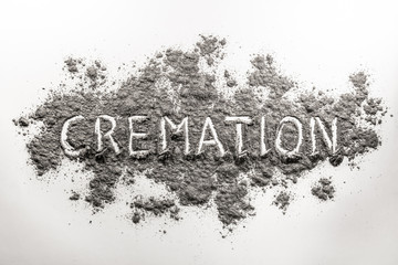 The word cremation written in ash - obrazy, fototapety, plakaty