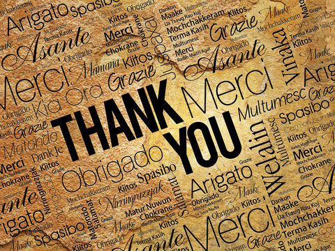 Thank You Word Cloud in different languages on grunge background