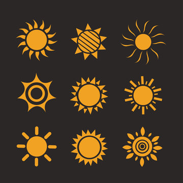 Set of glossy sun images